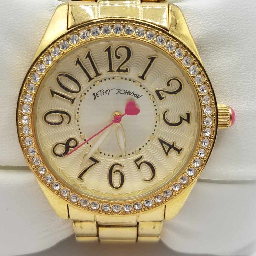 Betsey Johnson Gold Tone Exploding Number Watch Metal Band Working